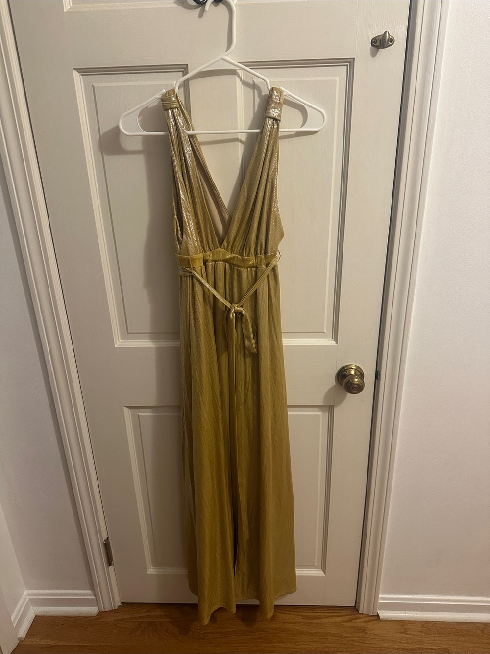 Sincerely Jules Gold Plunge V-Neck Jumpsuit